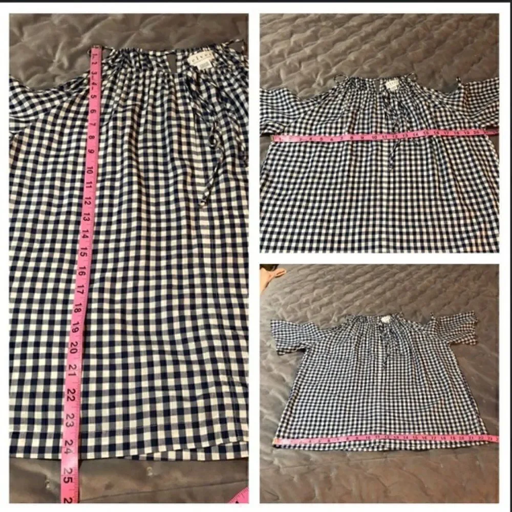 Velvet Graham & Spencer Gingham Cold Shoulder Top Blue White XS